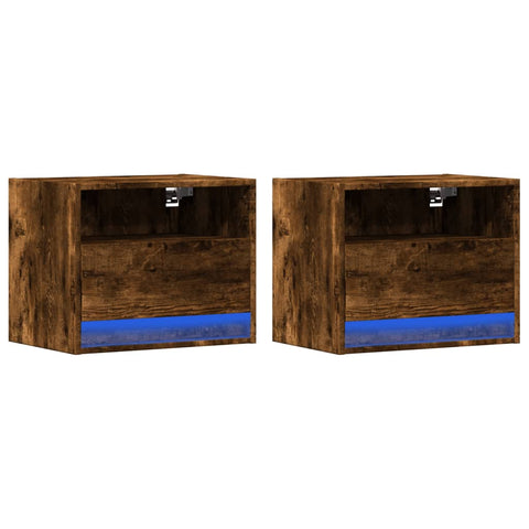 vidaXL Wall-mounted Bedside Cabinets with LED Lights 2 pcs Smoked Oak