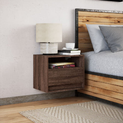 vidaXL Wall-mounted Bedside Cabinet with LED Lights Brown Oak