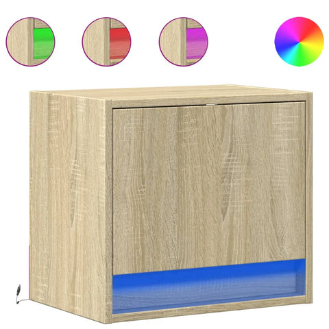 vidaXL Wall-mounted Bedside Cabinet with LED Lights Sonoma Oak