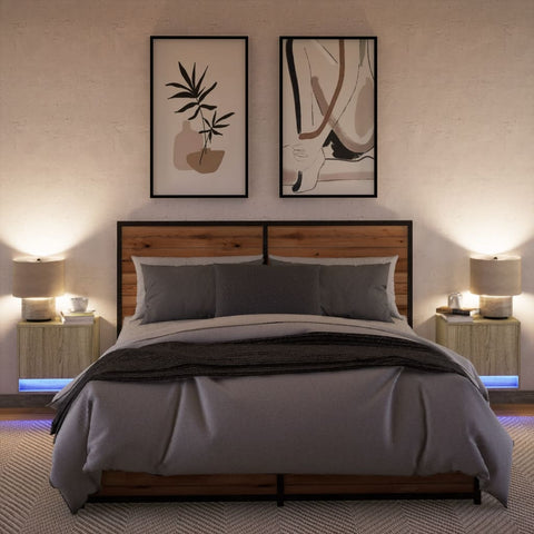 vidaXL Wall-mounted Bedside Cabinets with LED Lights 2 pcs Sonoma Oak