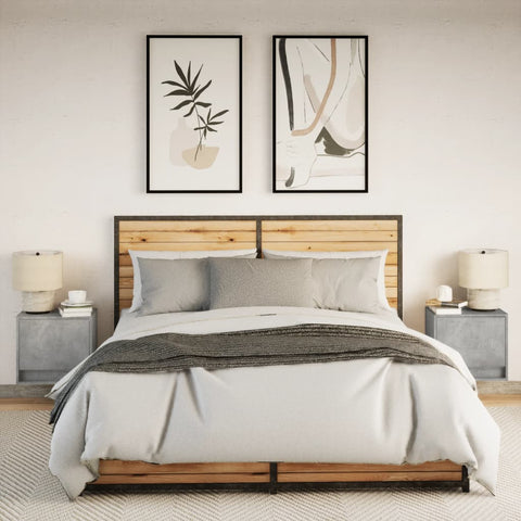 vidaXL Wall-mounted Bedside Cabinets with LED Lights 2 pcs Concrete Oak
