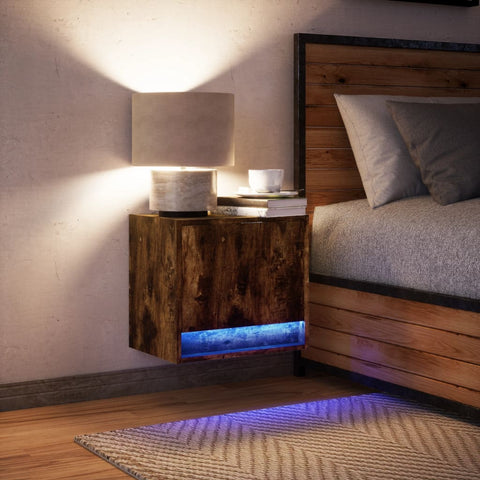 vidaXL Wall-mounted Bedside Cabinet with LED Lights Smoked Oak