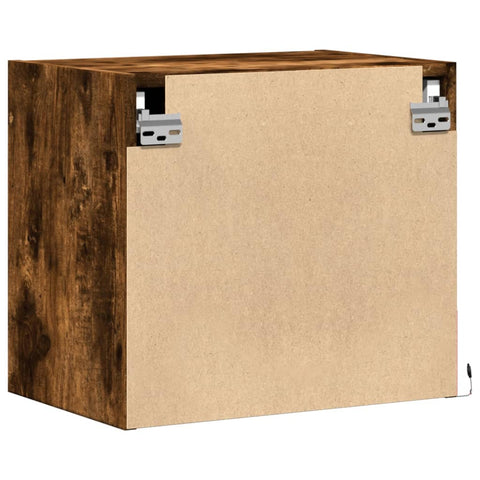 vidaXL Wall-mounted Bedside Cabinet with LED Lights Smoked Oak