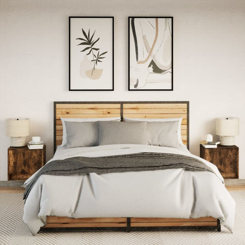 vidaXL Wall-mounted Bedside Cabinets with LED Lights 2 pcs Smoked Oak