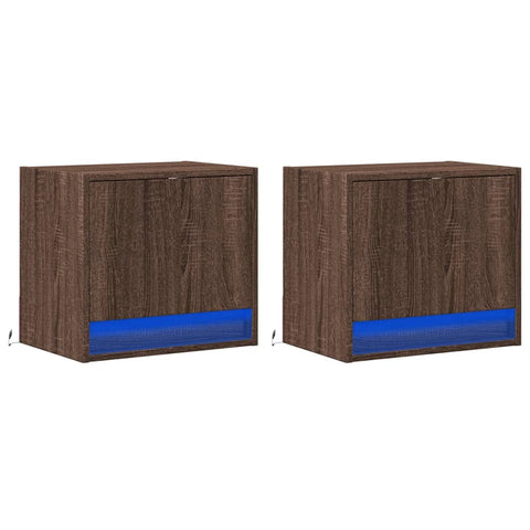 vidaXL Wall-mounted Bedside Cabinets with LED Lights 2 pcs Brown Oak