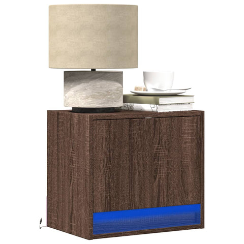 vidaXL Wall-mounted Bedside Cabinets with LED Lights 2 pcs Brown Oak