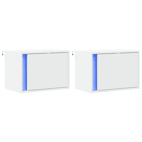 vidaXL Wall-mounted Bedside Cabinets with LED Lights 2 pcs White