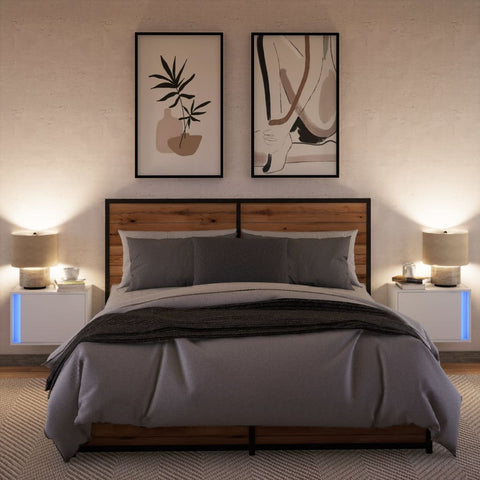vidaXL Wall-mounted Bedside Cabinets with LED Lights 2 pcs White
