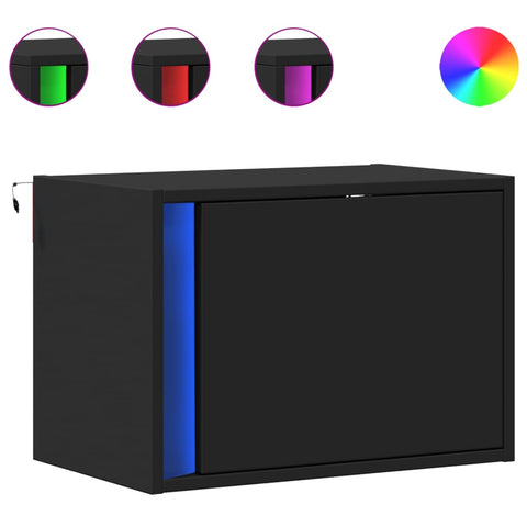 vidaXL Wall-mounted Bedside Cabinet with LED Lights Black