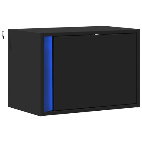 vidaXL Wall-mounted Bedside Cabinet with LED Lights Black