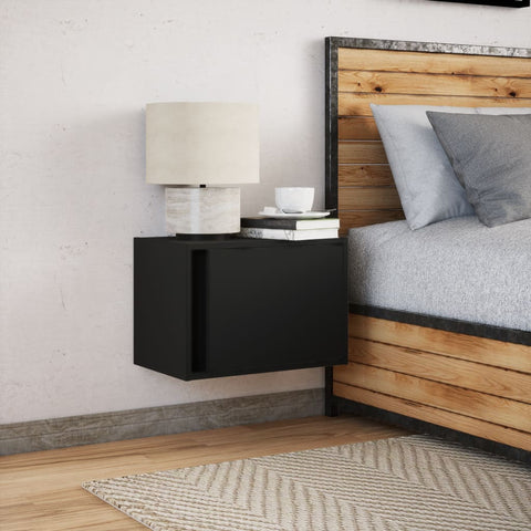 vidaXL Wall-mounted Bedside Cabinet with LED Lights Black