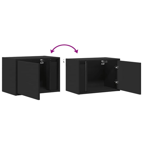 vidaXL Wall-mounted Bedside Cabinet with LED Lights Black