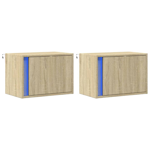 vidaXL Wall-mounted Bedside Cabinets with LED Lights 2 pcs Sonoma Oak