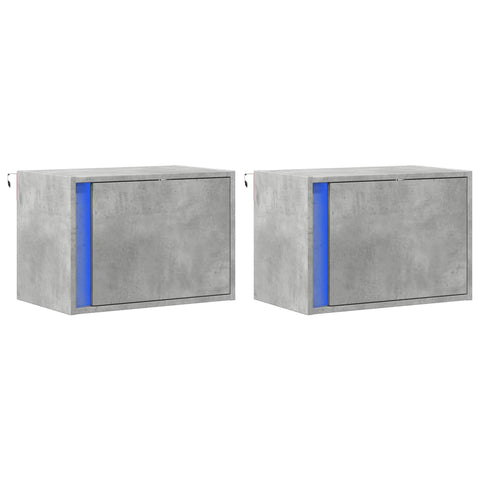 vidaXL Wall-mounted Bedside Cabinets with LED Lights 2 pcs Concrete Oak