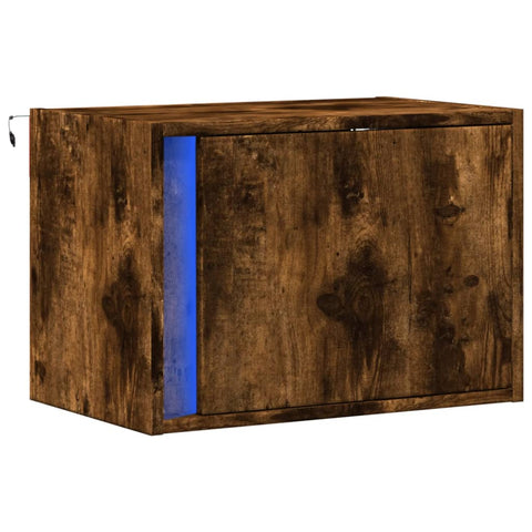 vidaXL Wall-mounted Bedside Cabinet with LED Lights Smoked Oak