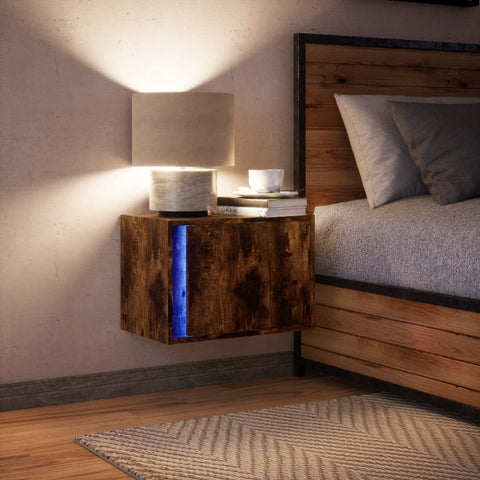 vidaXL Wall-mounted Bedside Cabinet with LED Lights Smoked Oak
