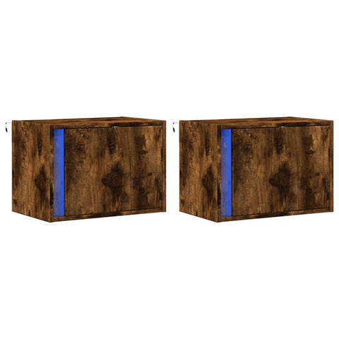 vidaXL Wall-mounted Bedside Cabinets with LED Lights 2 pcs Smoked Oak