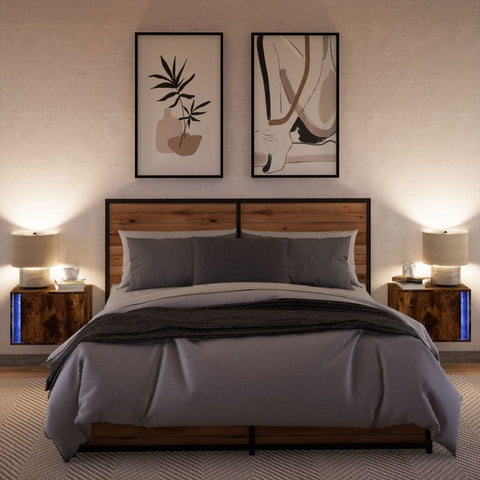 vidaXL Wall-mounted Bedside Cabinets with LED Lights 2 pcs Smoked Oak