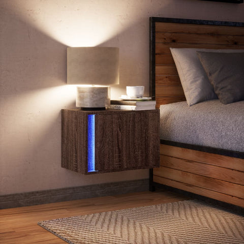 vidaXL Wall-mounted Bedside Cabinet with LED Lights Brown Oak