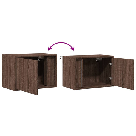 vidaXL Wall-mounted Bedside Cabinet with LED Lights Brown Oak