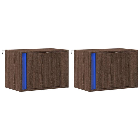 vidaXL Wall-mounted Bedside Cabinets with LED Lights 2 pcs Brown Oak