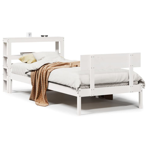 vidaXL Bed Frame without Mattress White 75x190 cm Small Single Solid Wood Pine