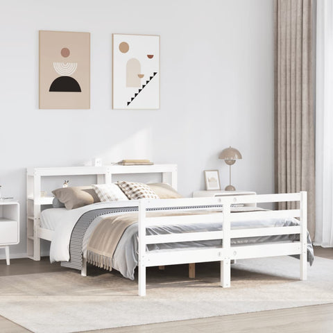 vidaXL Bed Frame without Mattress White 135x190 cm Double Solid Wood Pine