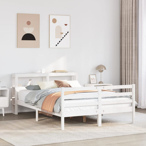 vidaXL Bed Frame with Headboard without Mattress White 135x190 cm Double