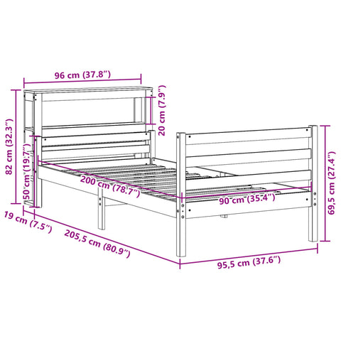 vidaXL Bed Frame with Headboard without Mattress 90x200 cm