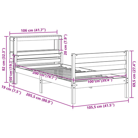 vidaXL Bed Frame with Headboard without Mattress 100x200 cm