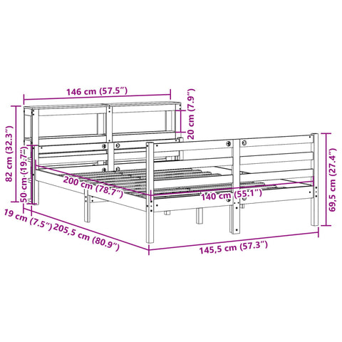 vidaXL Bed Frame with Headboard without Mattress 140x200 cm