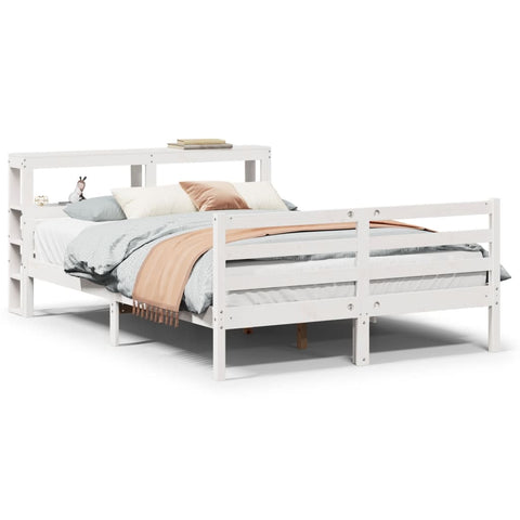 vidaXL Bed Frame with Headboard without Mattress White 140x200 cm
