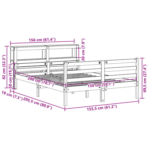 vidaXL Bed Frame with Headboard without Mattress White 150x200 cm King Size