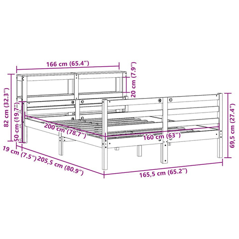 vidaXL Bed Frame with Headboard without Mattress 160x200 cm