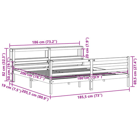vidaXL Bed Frame with Headboard without Mattress White 180x200 cm Super King