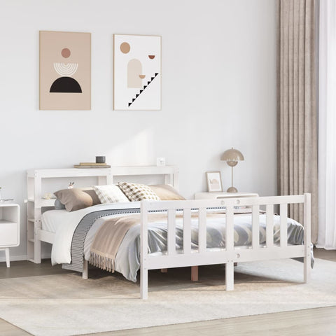 vidaXL Bed Frame with Headboard without Mattress White 140x200 cm