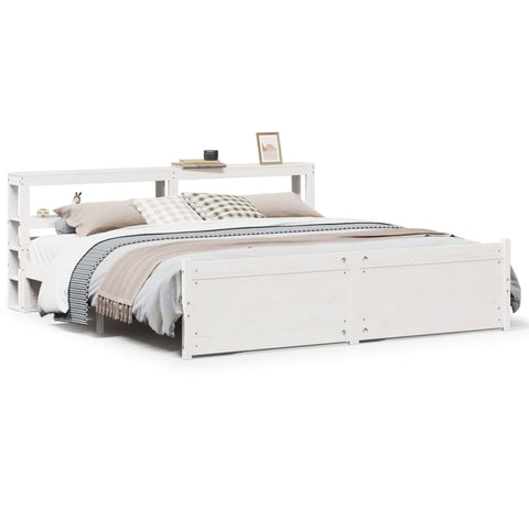 vidaXL Bed Frame with Headboard without Mattress White 180x200 cm Super King