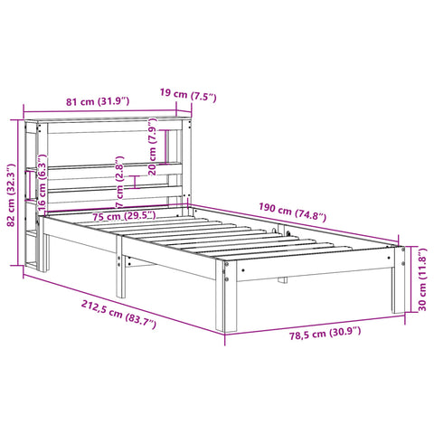 vidaXL Bed Frame with Headboard without Mattress 75x190 cm Small Single