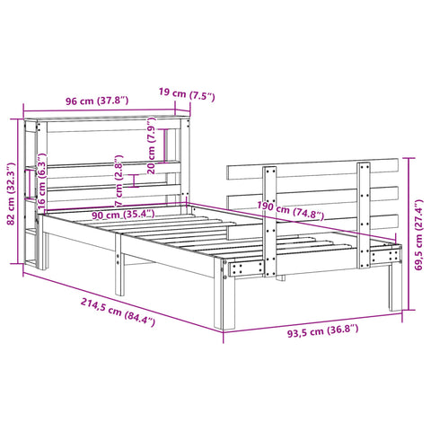 vidaXL Bed Frame with Headboard without Mattress 90x190 cm Single