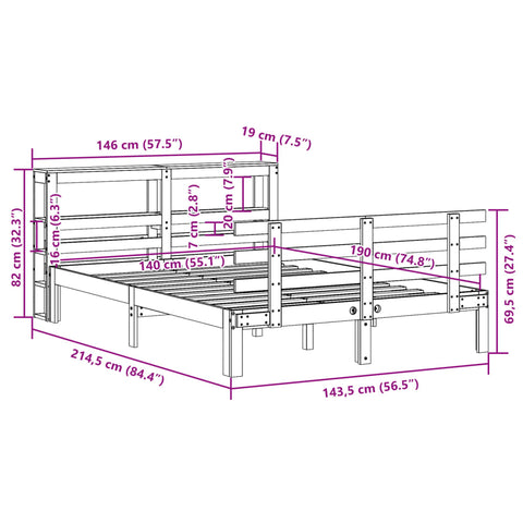 vidaXL Bed Frame with Headboard without Mattress White 140x190 cm