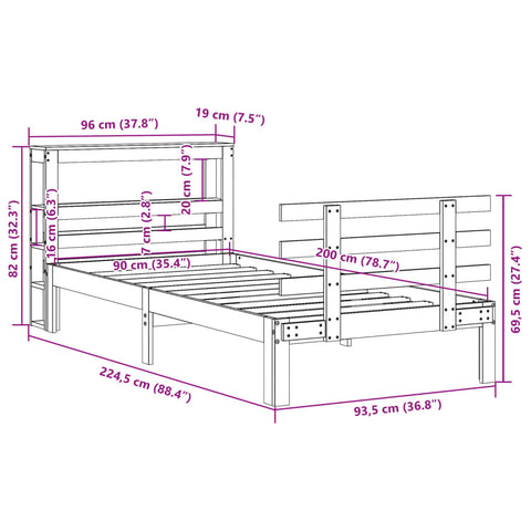 vidaXL Bed Frame with Headboard without Mattress White 90x200 cm
