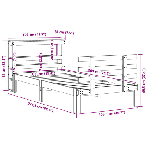 vidaXL Bed Frame with Headboard without Mattress 100x200 cm