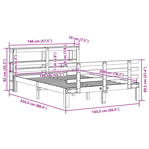 vidaXL Bed Frame with Headboard without Mattress 140x200 cm