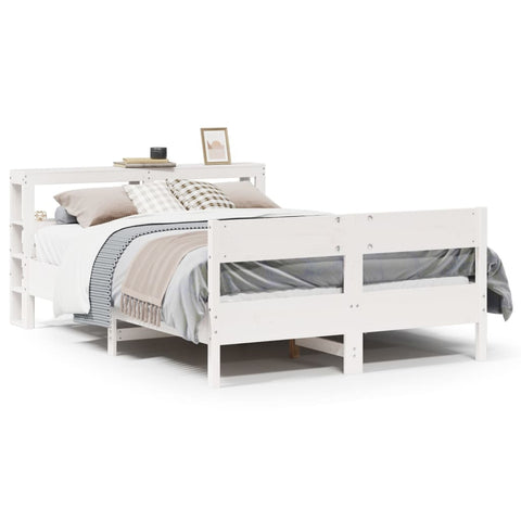 vidaXL Bed Frame without Mattress White 135x190 cm Double Solid Wood Pine