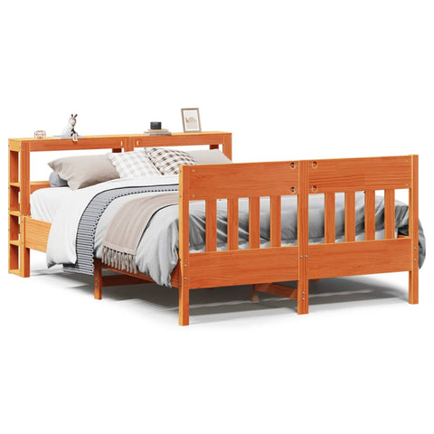 vidaXL Bed Frame without Mattress Wax Brown 140x190 cm Solid Wood Pine