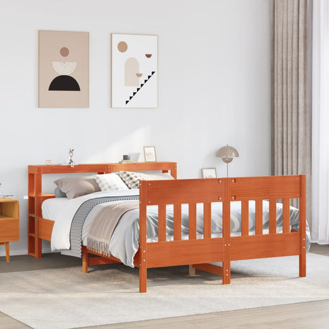 vidaXL Bed Frame without Mattress Wax Brown 135x190 cm Double Solid Wood Pine
