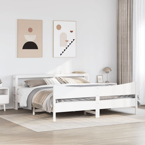vidaXL Bed Frame with Headboard White 180x200 cm Super King Solid Wood Pine