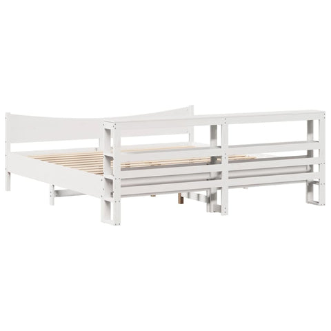 vidaXL Bed Frame with Headboard White 180x200 cm Super King Solid Wood Pine