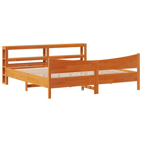 vidaXL Bed Frame with Headboard Wax Brown 180x200 cm Super King Solid Wood Pine