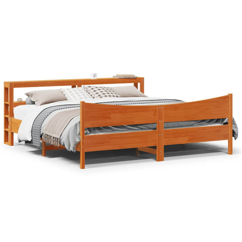 vidaXL Bed Frame with Headboard Wax Brown 180x200 cm Super King Solid Wood Pine
